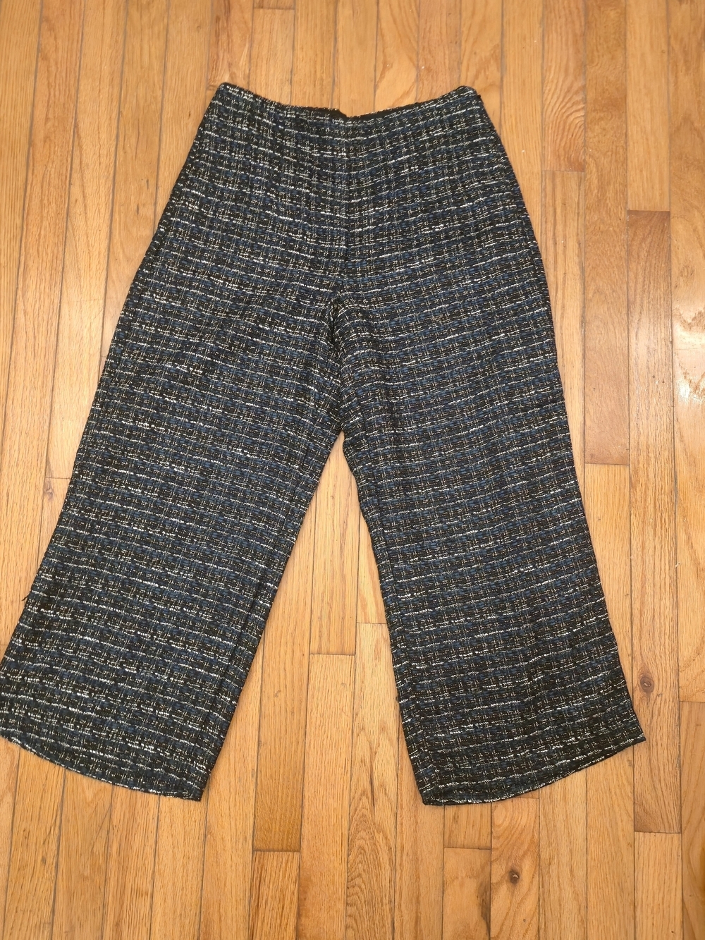 LOFT Black and Blue Tweed Wide-Leg Crop Pants